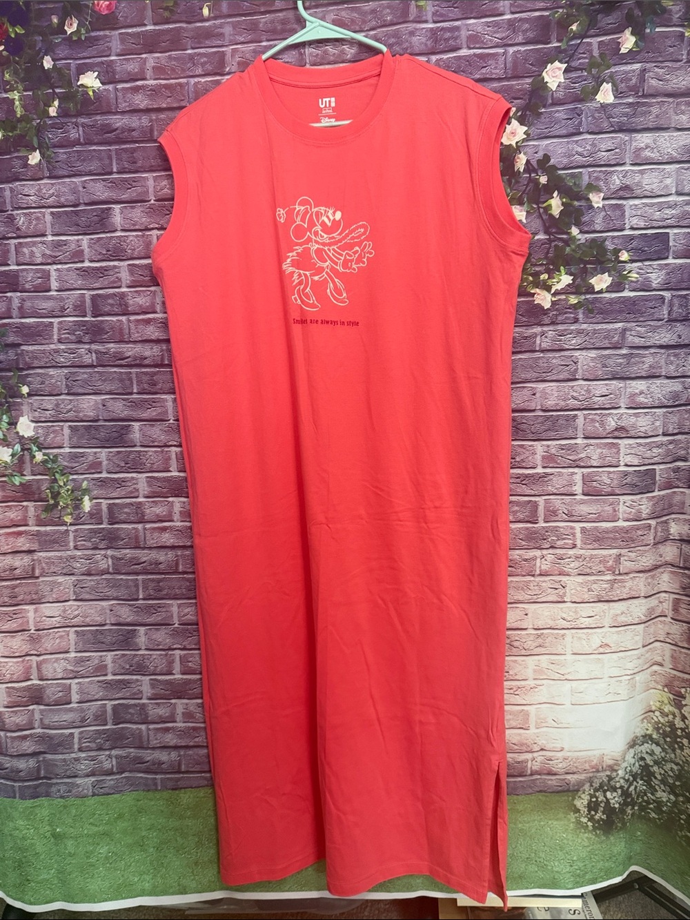 Uniqlo Orange Red Sleeveless Maxi Dress with Minnie Print large beach summer new